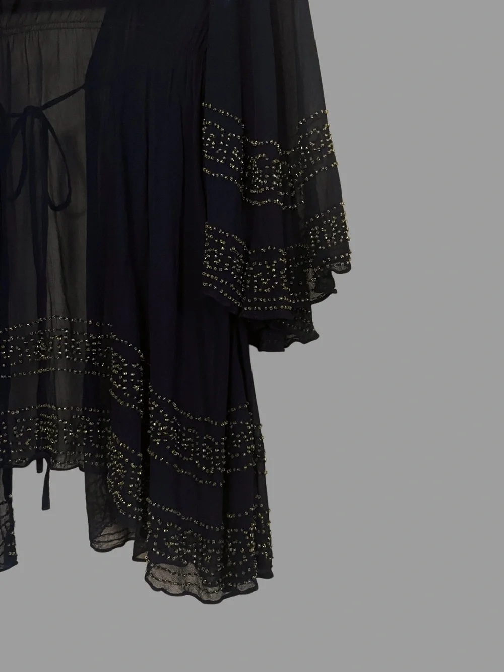 VICTORIA’S SECRET Sheer Black & Gold Beaded Flowy Kimono Cover Up Robe